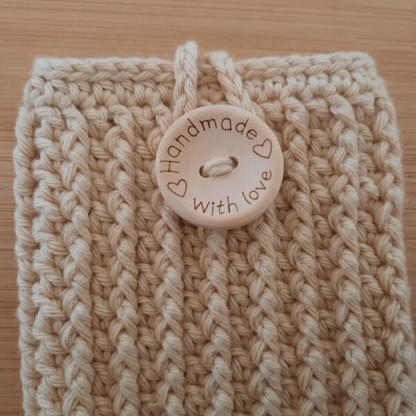 Gehäkelte Smartphonetasche Handysocke mit Minitäschchen natur 8x16cm