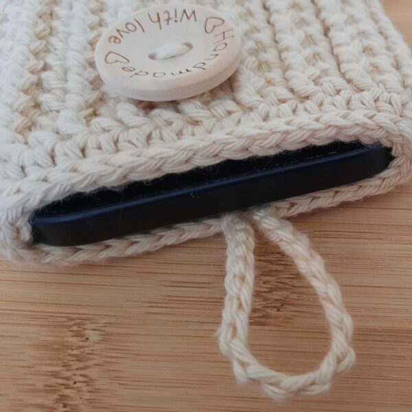 Gehäkelte Smartphonetasche Handysocke mit Minitäschchen natur 8x16cm