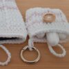 Gehäkelte Smartphonetasche Handysocke mit Minitäschchen weiß-rosa 8,5x16cm