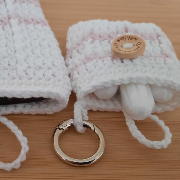 Gehäkelte Smartphonetasche Handysocke mit Minitäschchen weiß-rosa 8,5x16cm
