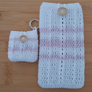 20260827_160729 Gehäkelte Smartphonetasche Handysocke mit Minitäschchen weiß-rosa 8,5x16cm