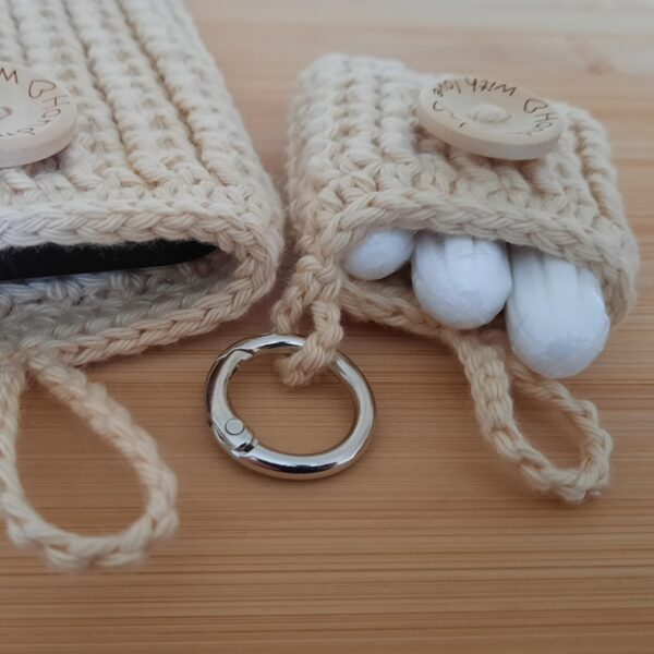 Gehäkelte Smartphonetasche Handysocke mit Minitäschchen natur 8x16cm