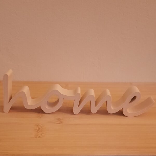 3D gedruckter Deko Schriftzug "home" in Holzoptik