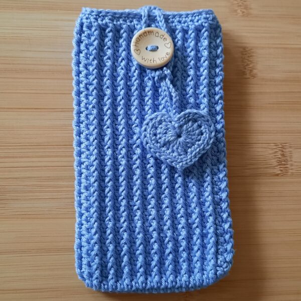 Gehäkelte Smartphonetasche Handysocke hellblau 9x16cm
