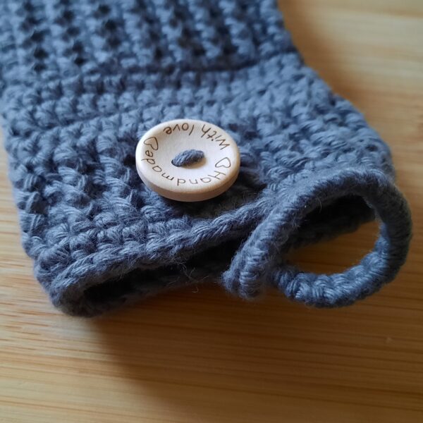 Gehäkelte Smartphonetasche Handysocke mit Minitäschchen dunkelgrau 7,5x16cm