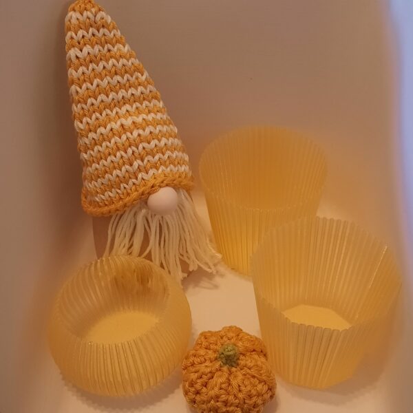 Deko-Set "Herbst": Wichtel, Windlicht und Kürbis orange