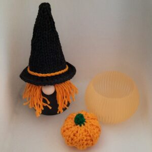 Deko-Set "Halloween": Hexen-Wichtel, Windlicht und Kürbis orange