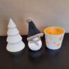 Deko-Set "Winter": Windlicht, Tannenbaum, Schneemann mit Strickmütze blau-beige