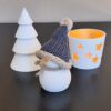 Deko-Set "Winter": Windlicht, Tannenbaum, Schneemann mit Strickmütze blau-beige