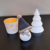 Deko-Set "Winter": Windlicht, Tannenbaum, Schneemann mit Strickmütze blau-beige