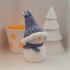 Deko-Set "Winter": Windlicht, Tannenbaum, Schneemann mit Strickmütze hellblau-weiß